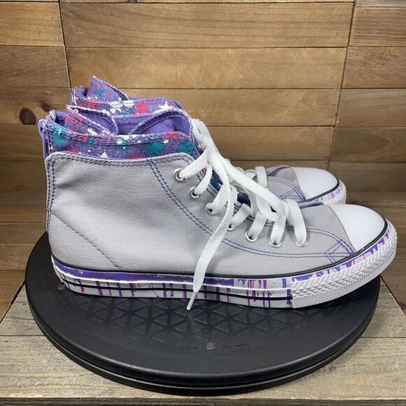 Converse Chuck Taylor Girls Junior Sz 5.5 Shoes Gray Lace Up Zipper Paint Splat - Picture 1 of 10